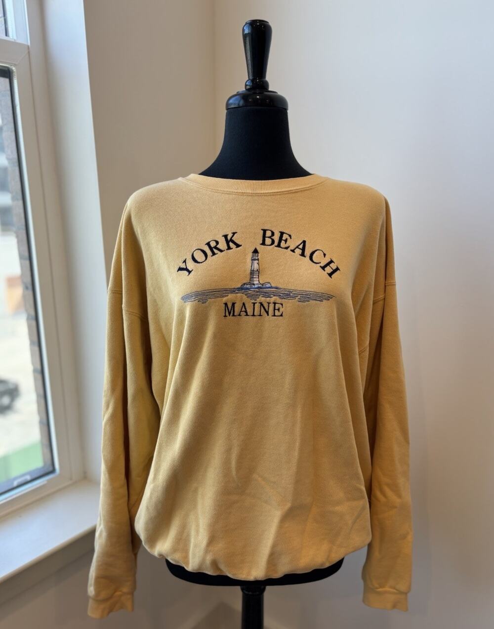 Vintage Cotton Deluxe Sweatshirt Women XL Yellow York Maine Lighthouse Pullover